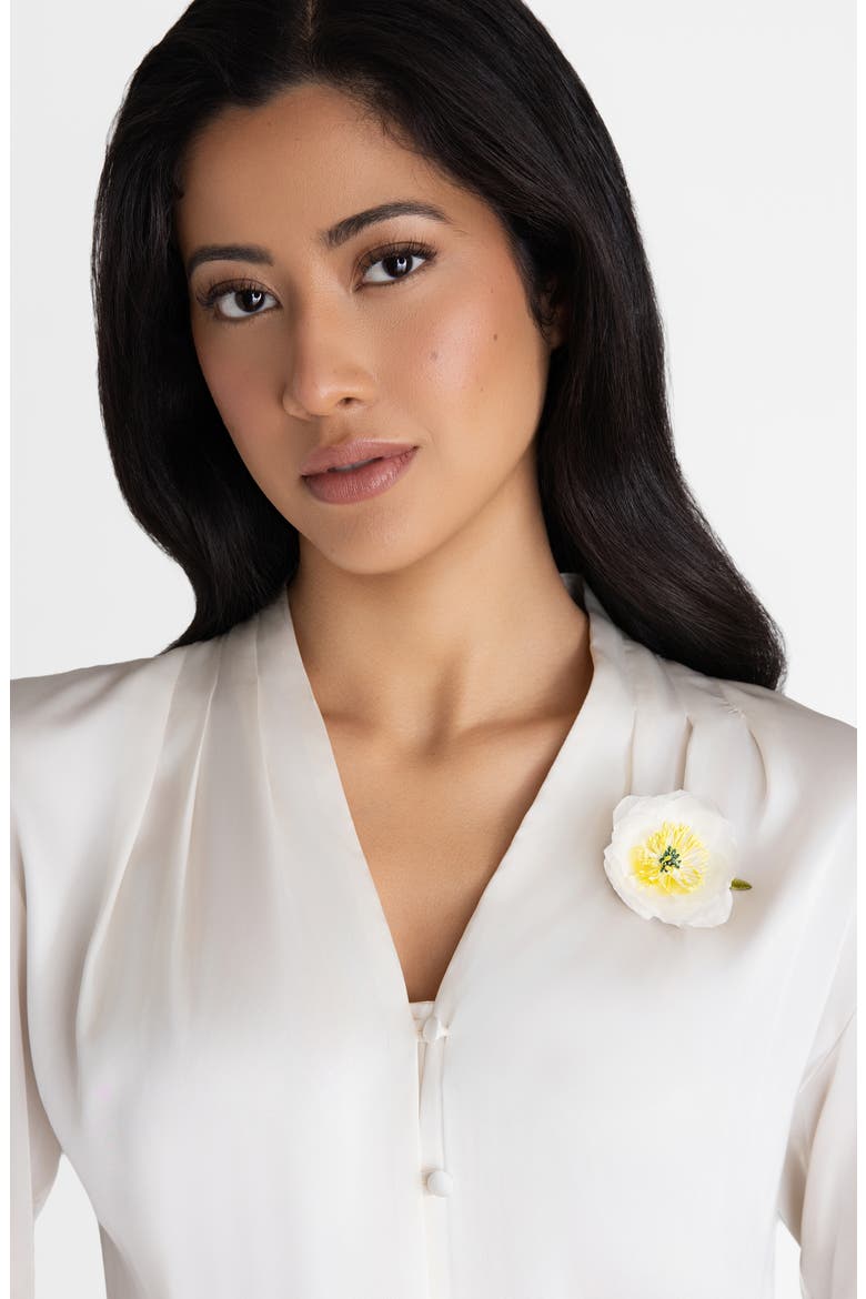 The White Poppy Floral Brooch, Alternate, color, White