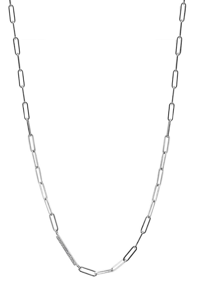Diamond Sterling Silver Paperclip Chain Necklace, Main, color, SILVER