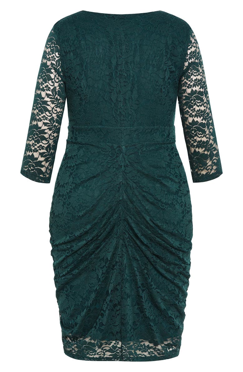 City Chic Aleena Exposed Zip Front Lace Cocktail Dress, Alternate, color, Emerald