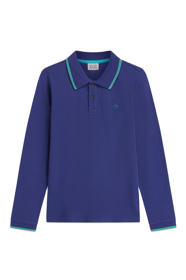 Kids' Regular Fit Tipped Embroidered Logo Long Sleeve Polo, Main, color, TWILIGHT BLUE