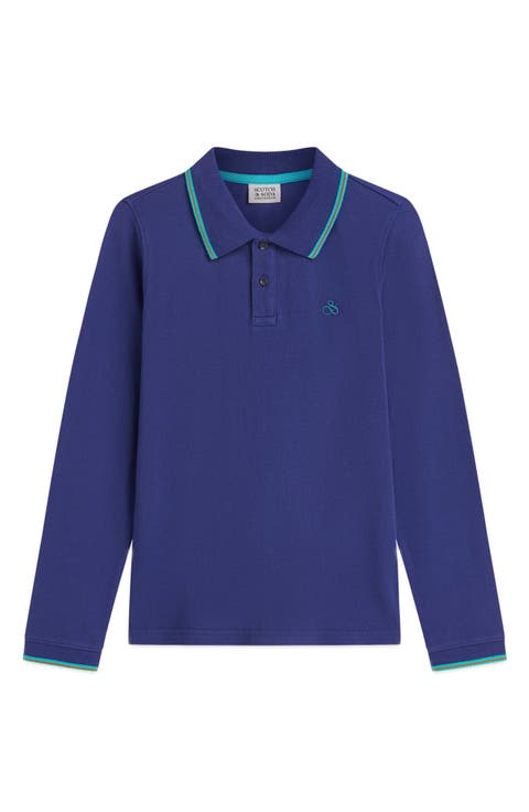 Kids' Regular Fit Tipped Embroidered Logo Long Sleeve Polo