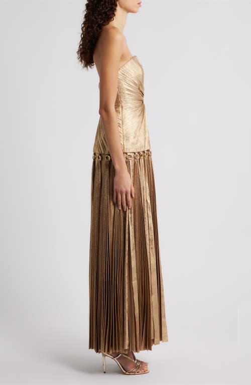 Acler Fintry Pleated Strapless Maxi Dress In Gold