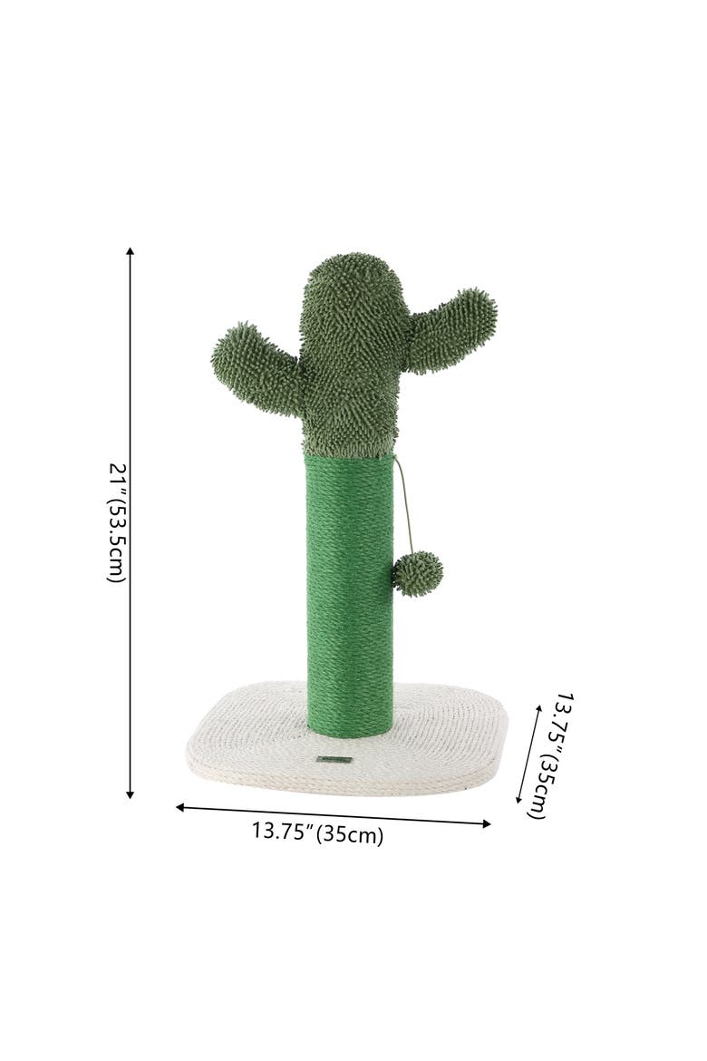 Pecos 21" Modern Jute Cactus Cat Scratching Post with Fuzzy Toy, Alternate, color, Green