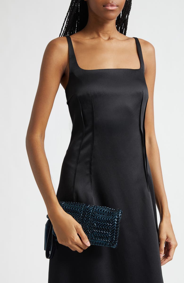 Anya Hindmarch Neeson Herringbone Woven Metallic Leather Tassel Clutch, Alternate, color, Starling