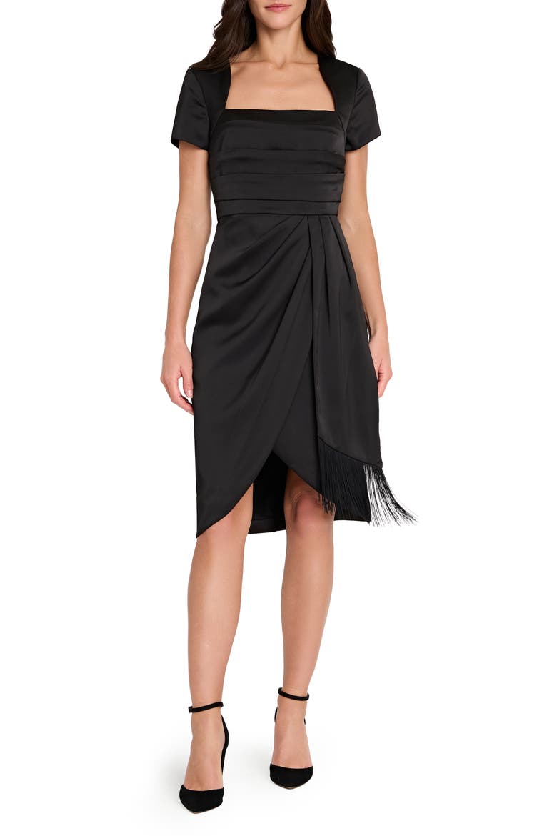 Pleated Bodice Cocktail Dress, Main, color, BLACK