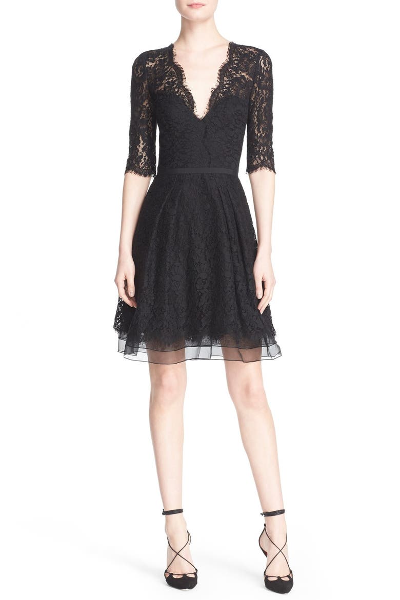 Lace A-Line Cocktail Dress, Main, color, BLACK