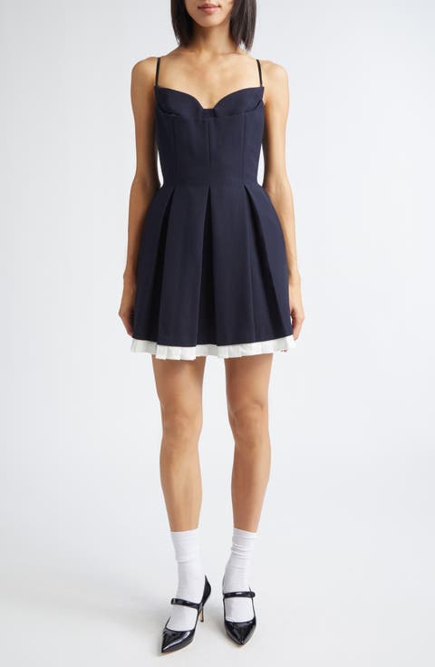Pleated Wool Grain de Poudre Minidress