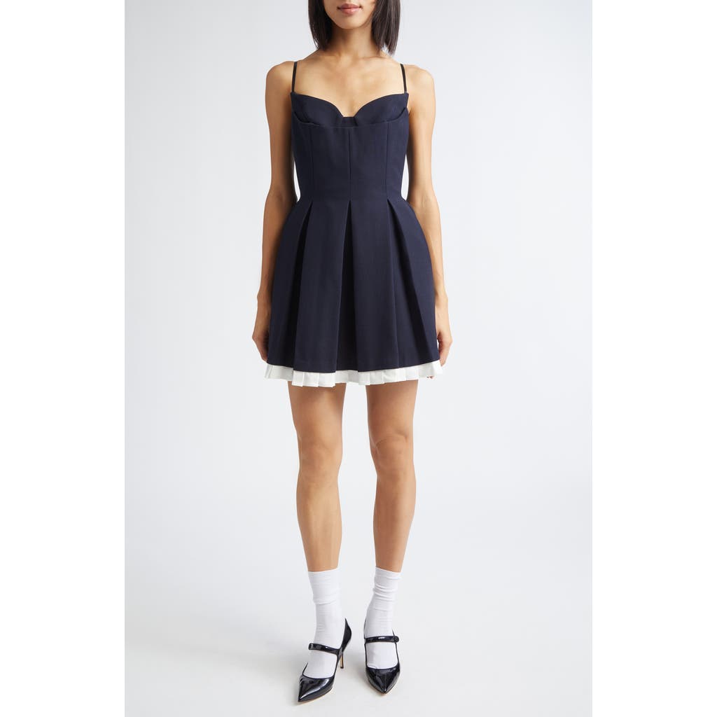 Shushu/Tong Pleated Wool Grain de Poudre Minidress in Navy Blue  product
