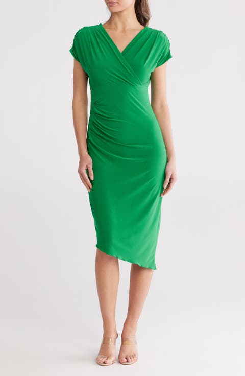Cap Sleeve Asymmetric Hem Body-Con Dress
