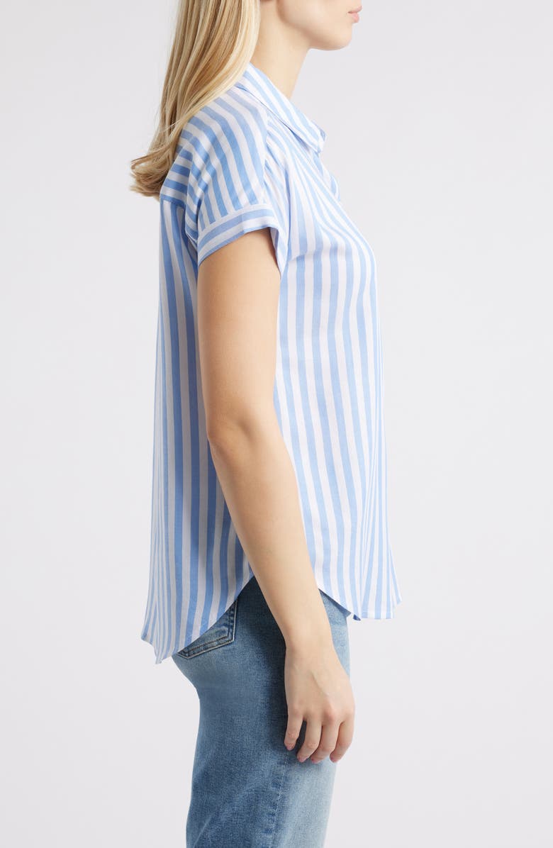 beachlunchlounge Kenzie Stripe Short Sleeve Button-Up Shirt, Alternate, color, Coastal Blue