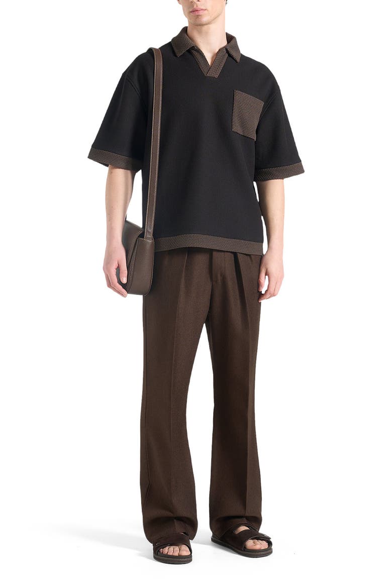 Brice Boxy Polo Shirt with Crochet Detail, Alternate, color, Black