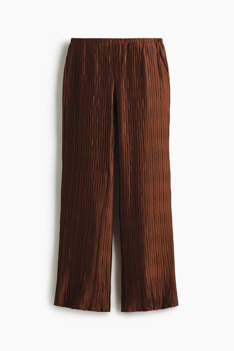 Crinkled Pull-on Trousers, Alternate, color, Brown