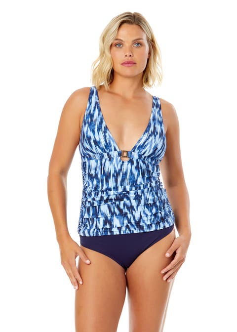 Women's Tie Dye Ikat Ring Plunge Tankini Swim Top