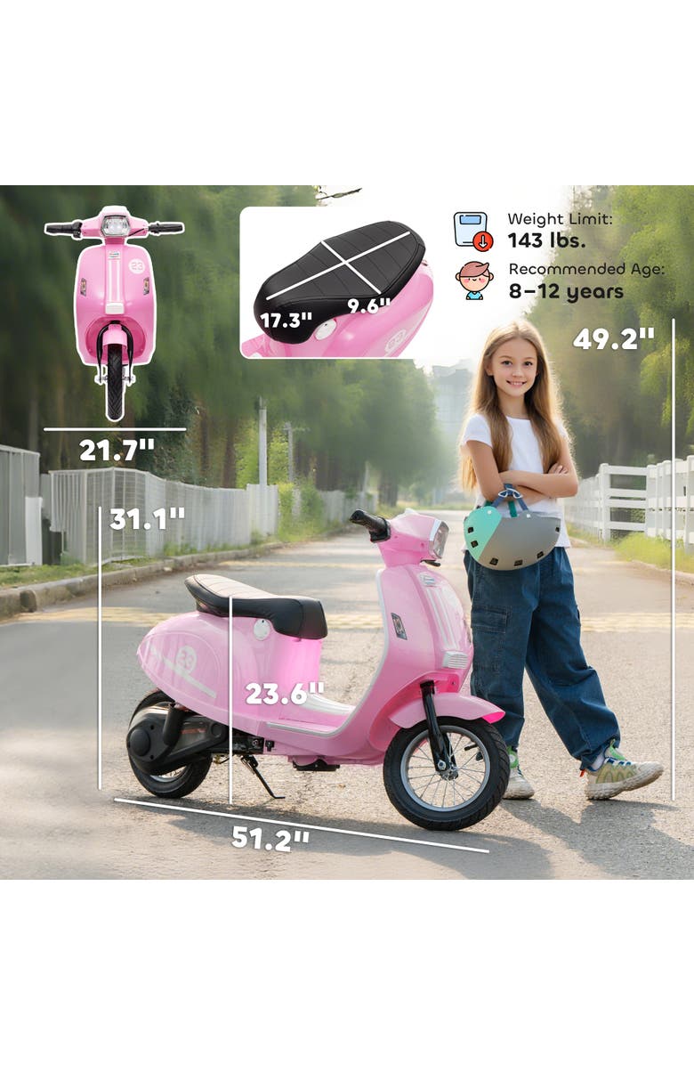 Qaba Kids Electric Motorcycle, Suspension, LED, 3-Speed, Alternate, color, Pink