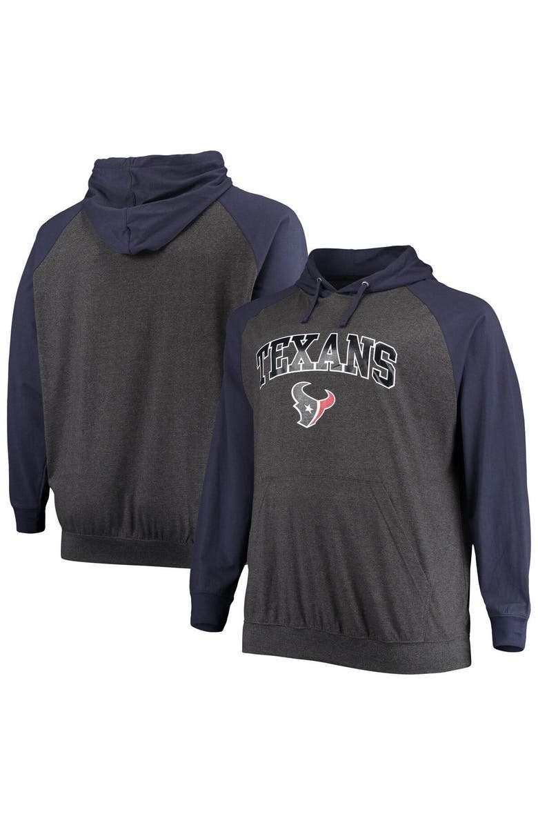 FANATICS Men's Fanatics Branded Navy/Heathered Charcoal Houston Texans Big & Tall Lightweight Raglan Pullover Hoodie, Main, color, Navy