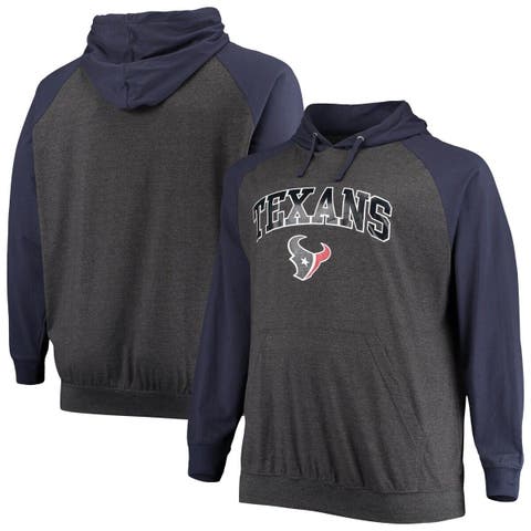 Men's Fanatics Branded Navy/Heathered Charcoal Houston Texans Big & Tall Lightweight Raglan Pullover Hoodie