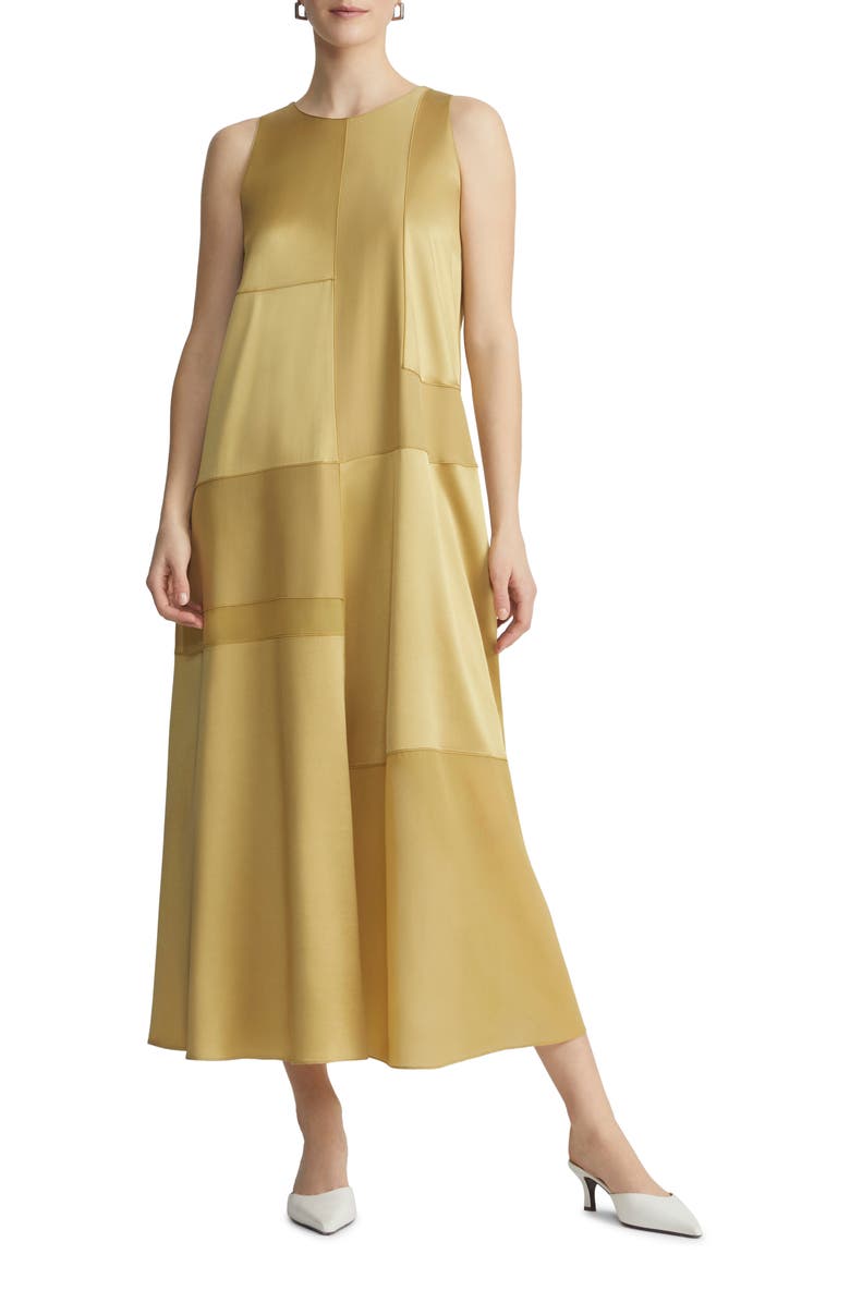 Lafayette 148 New York Block Panel Silk Satin Midi Dress, Main, color,
