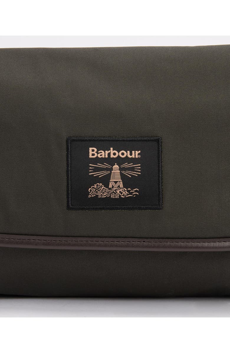 Barbour Waxed Cotton Hanging Wash Bag, Alternate, color, Olive/ Beacon