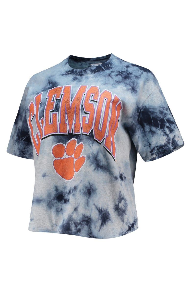 '47 Women's '47 White/Navy Clemson Tigers Vintage Tubular Tie-Dye Crop T-Shirt, Alternate, color, 