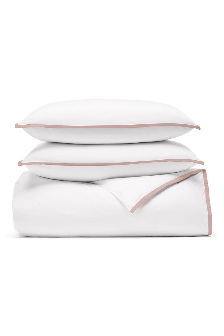 Framed Organic Cotton Percale Duvet Cover & Shams Set, Main, color, WHITE/ DUSTY ROSE