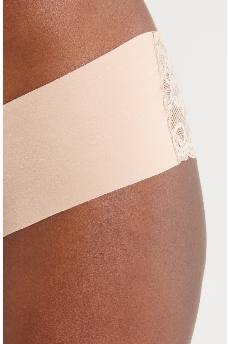 Estelle Lace Trim Stretch Cotton Hipster Panties, Alternate, color, BLUSH