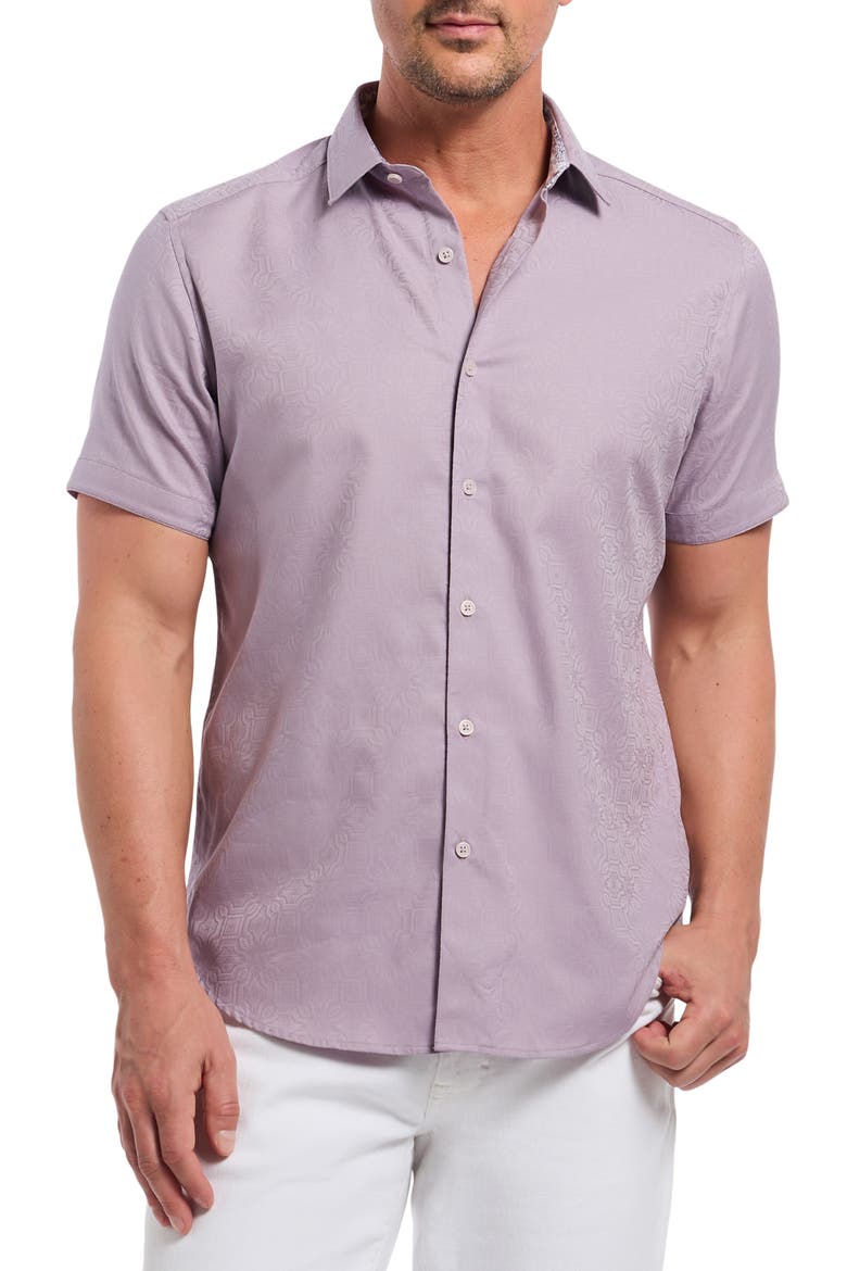 Odyssey Short Sleeve Woven Button-Up Shirt, Main, color, LILAC