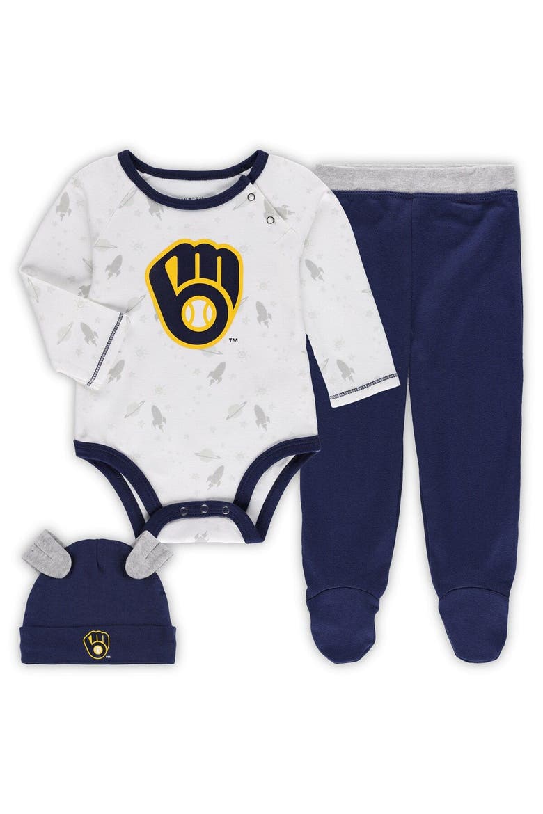 Newborn & Infant Navy/White Milwaukee Brewers Dream Team Bodysuit Hat & Footed Pants Set, Main, color, Navy