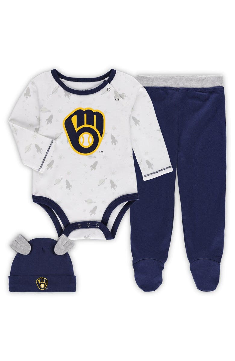 Outerstuff Newborn & Infant Navy/White Milwaukee Brewers Dream Team Bodysuit Hat & Footed Pants Set, Main, color, Navy