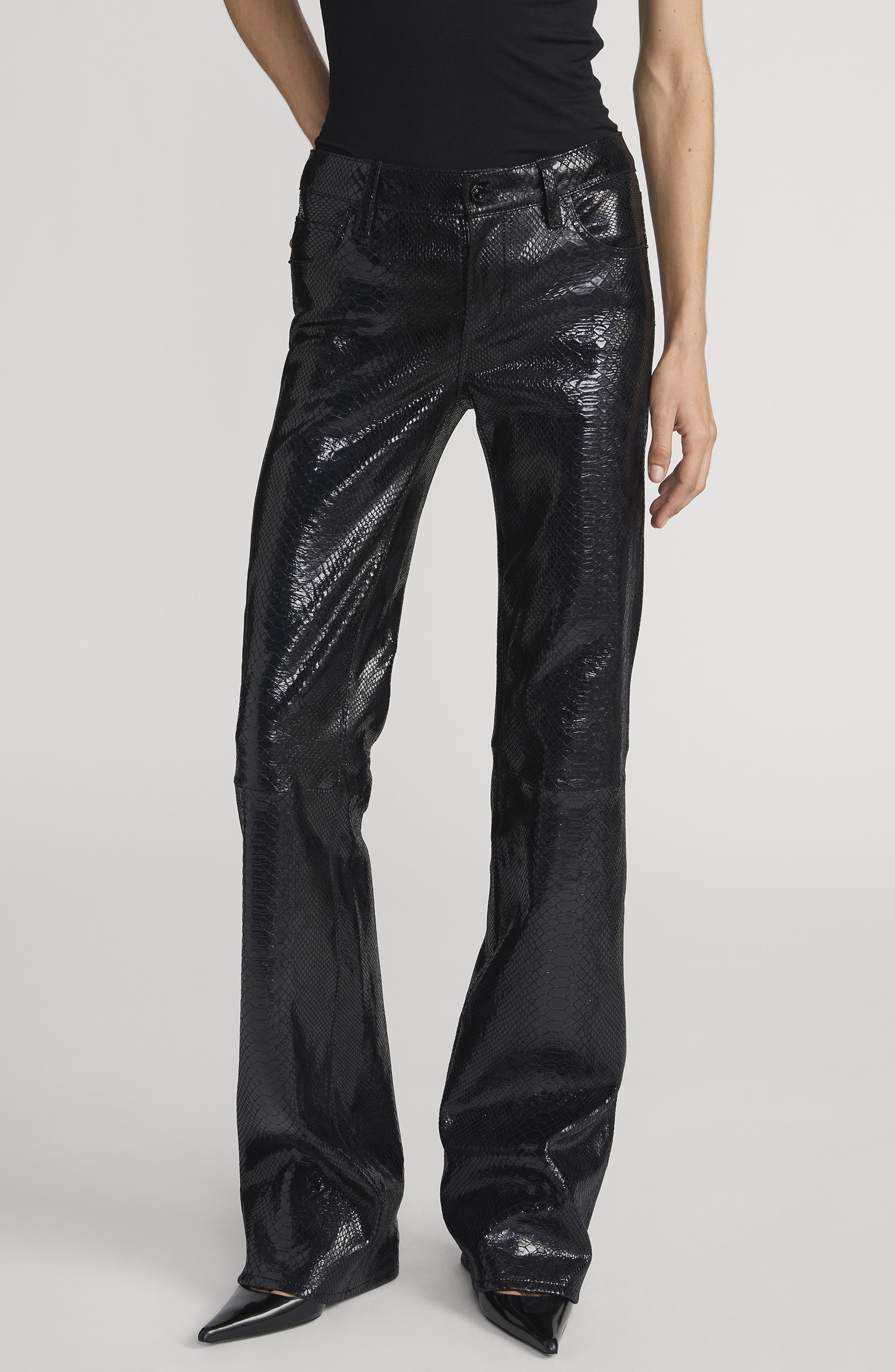 FRAME Faux Snakeskin Leather Bootcut Pants