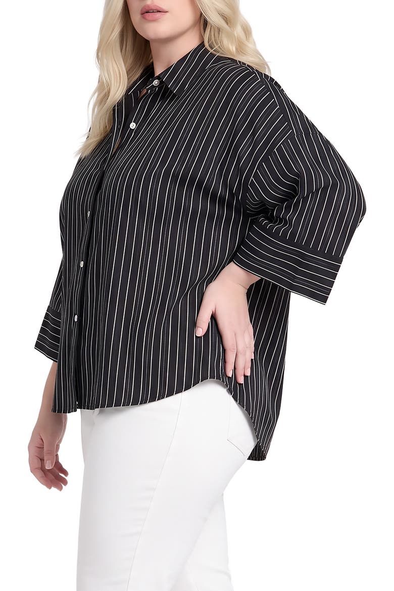 Striped Drop Shoulder Button Down Shirt, Alternate, color, BLACK STRIPE