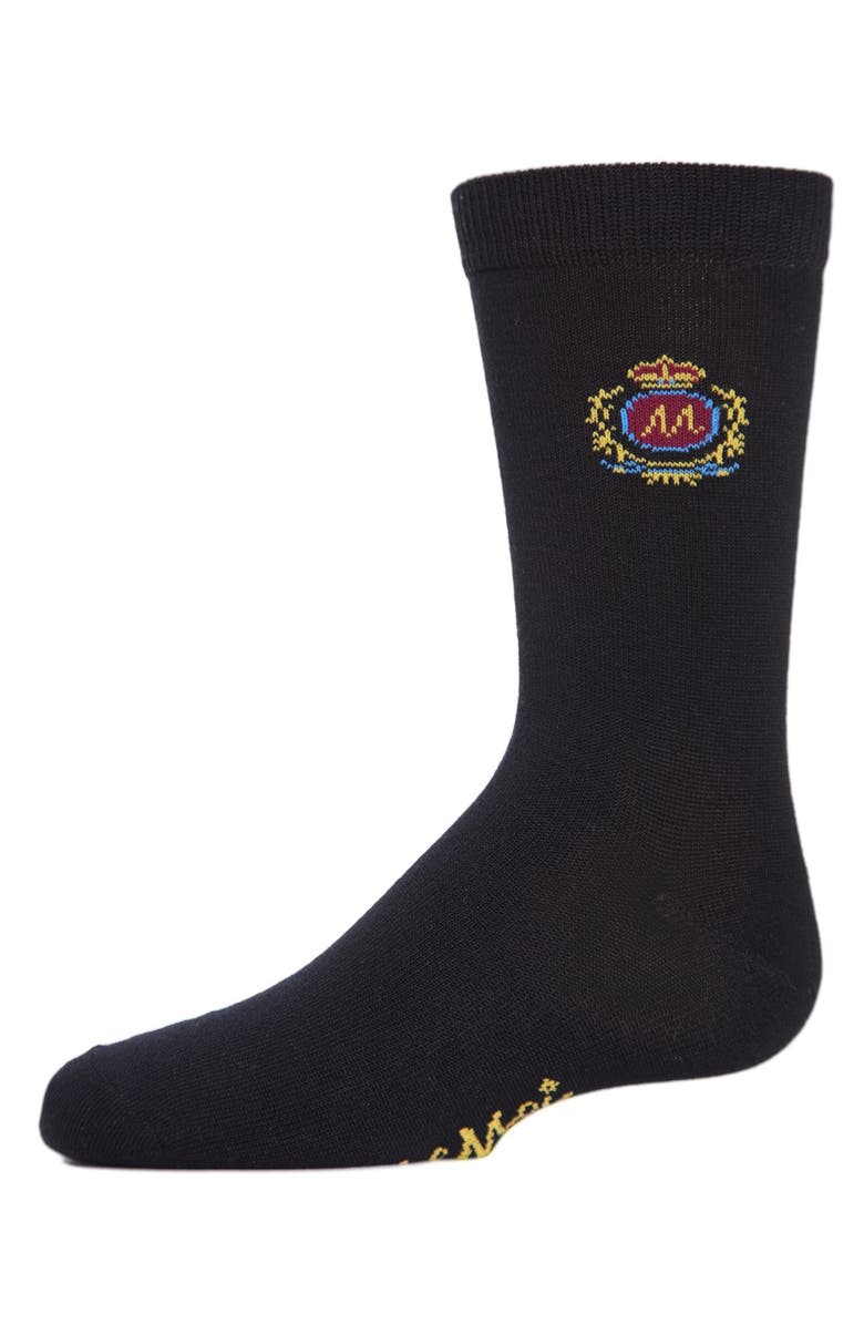 MeMoi Sophisti-Crest Mercerized Crew Socks, Main, color, Black