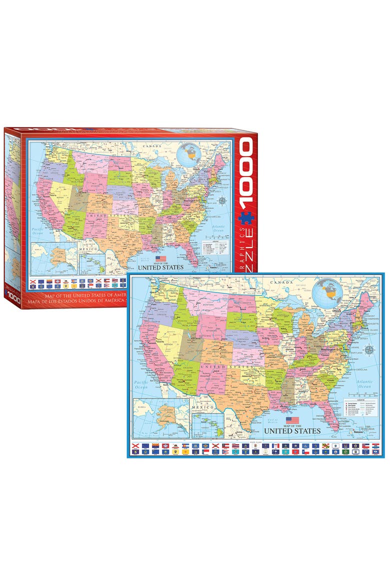 Map of The United States Puzzle, 1000 Pieces, Alternate, color, Multicolored