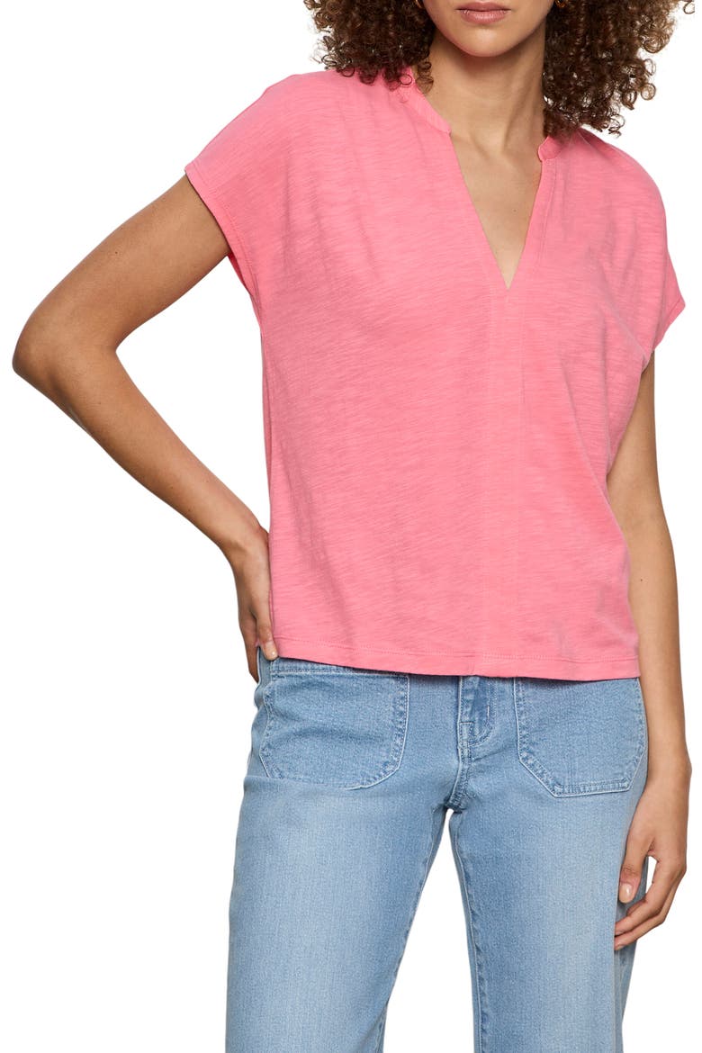 Organic Cotton Blend Split Neck T-Shirt, Alternate, color, BLOOM PINK