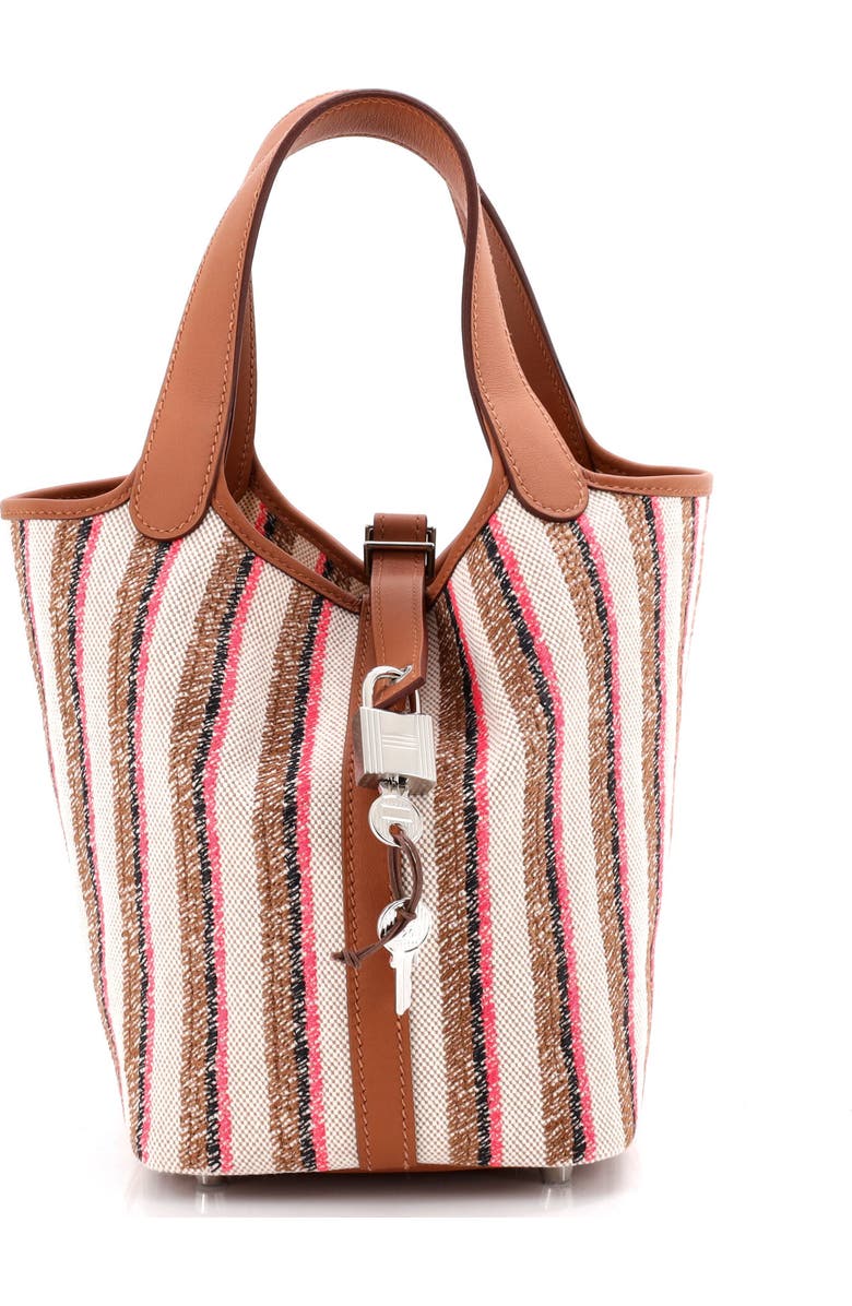 Pre-Owned Hermes Couverture Lignes Picotin Lock Bag Embroidered Canvas and Swift PM, Main, color, Gold