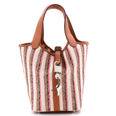 Couverture Lignes Picotin Lock Bag Embroidered Canvas and Swift PM