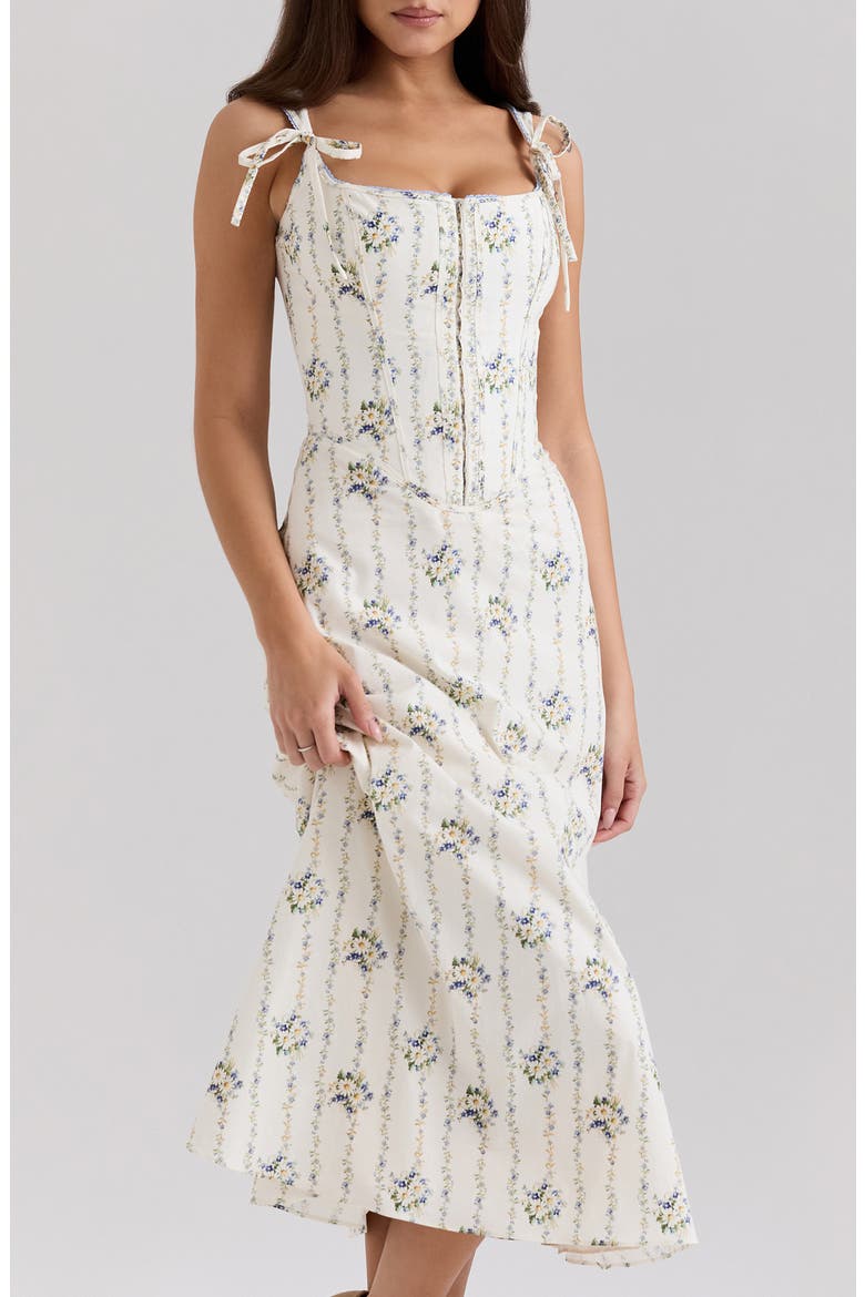 Dionne Corset Midi Sundress, Alternate, color, DAISY STRIPE CREAM