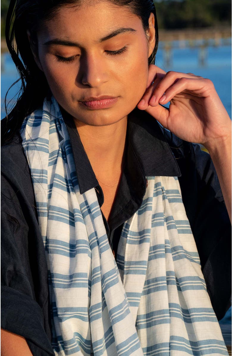 Ansea The Gauze Sarong, Alternate, color, Blue Stripe