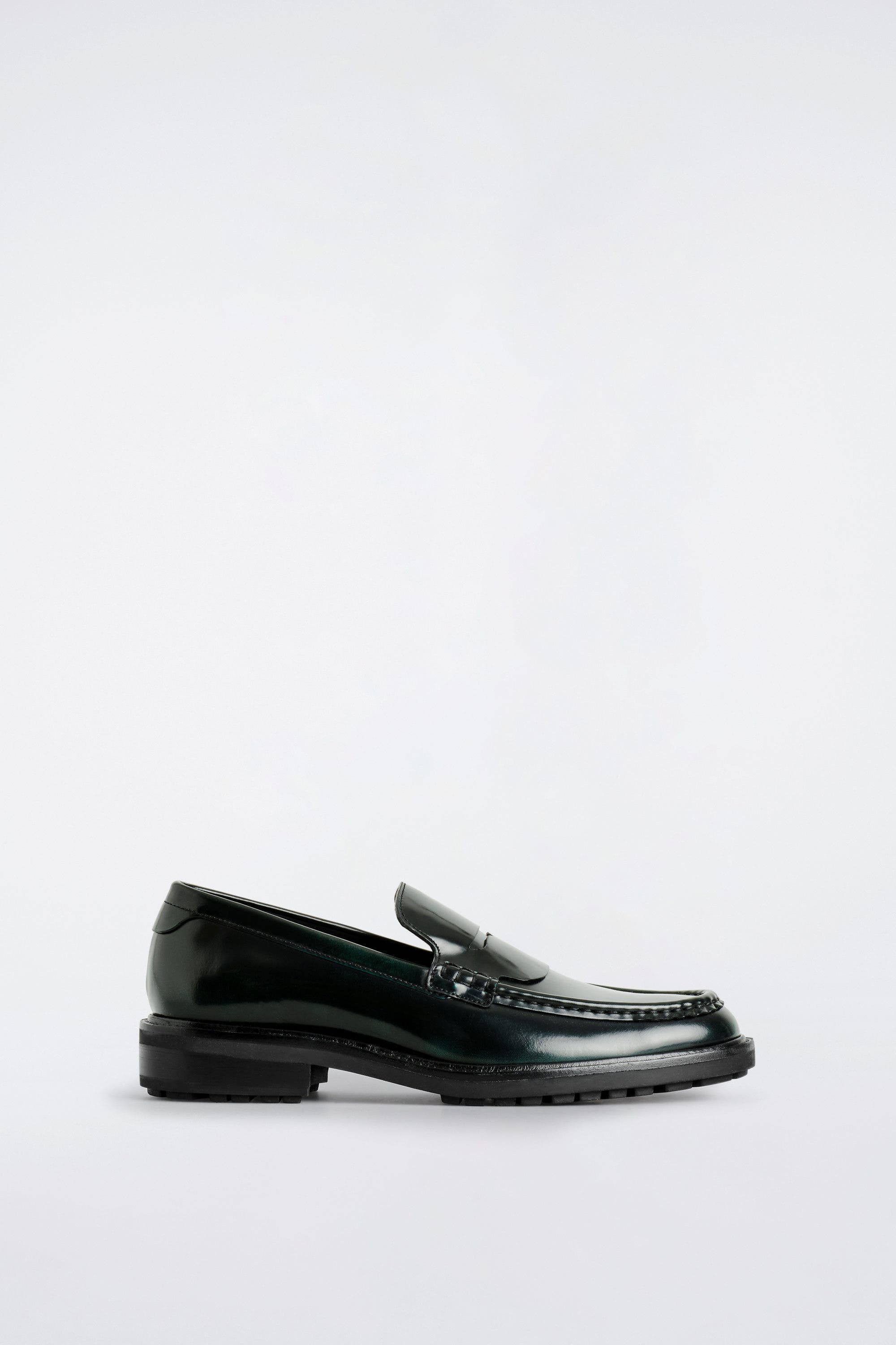 COS Rubbed-leather Loafers, Main, color, Dark Green