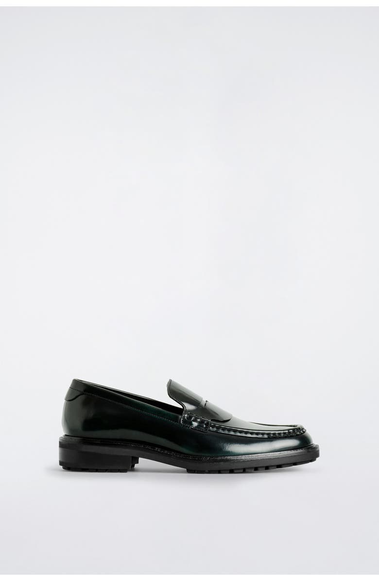 COS Rubbed-leather Loafers, Main, color, Dark Green