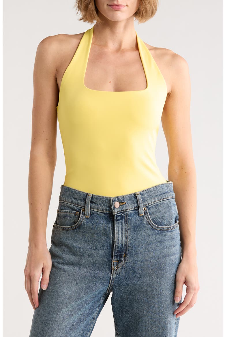 Sculpt Halter Square Bodysuit, Main, color, LEMON LIGHT