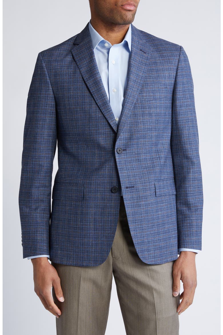 Plaid Wool & Silk Blend Sport Coat, Main, color, BLUE