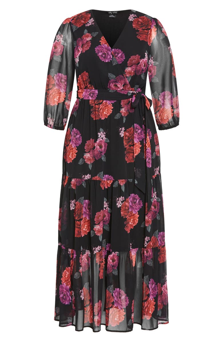 City Chic Monique Print Long Sleeve Faux Wrap Maxi Dress, Alternate, color, 