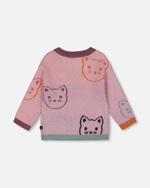Deux Par Deux Knit Jacquard Sweater With Cats In Multi
