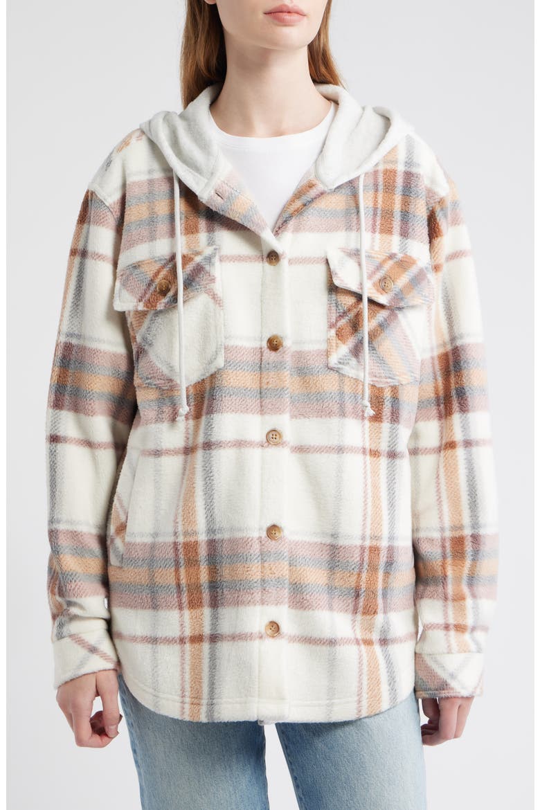 Hooded Fleece Shacket, Alternate, color, BUTTERCREAM PLAID