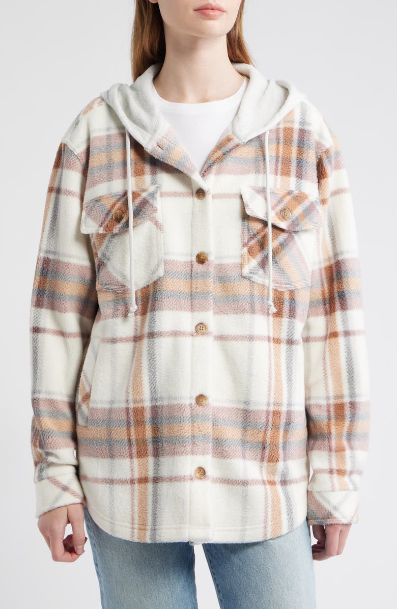 Thread & Supply Hooded Fleece Shacket, Alternate, color, Buttercream Plaid