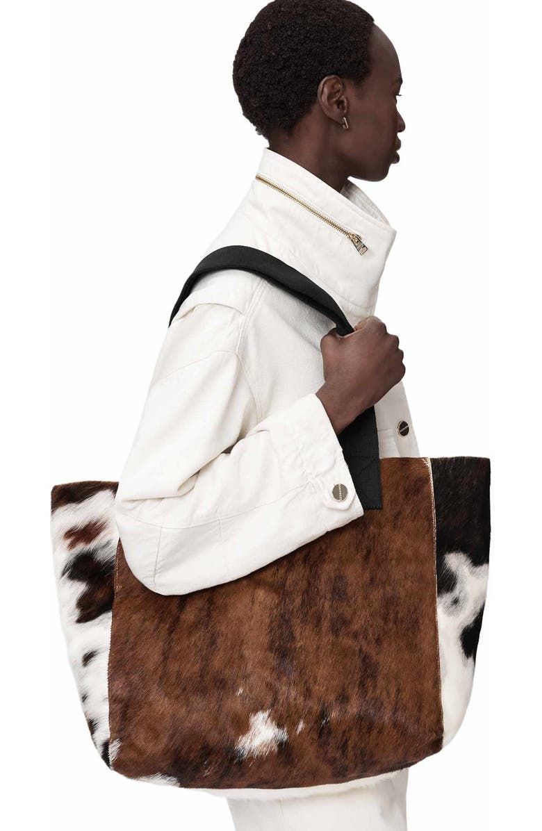 AllSaints Izzy Genuine Calf Hair Tote, Alternate, color, Cow Print