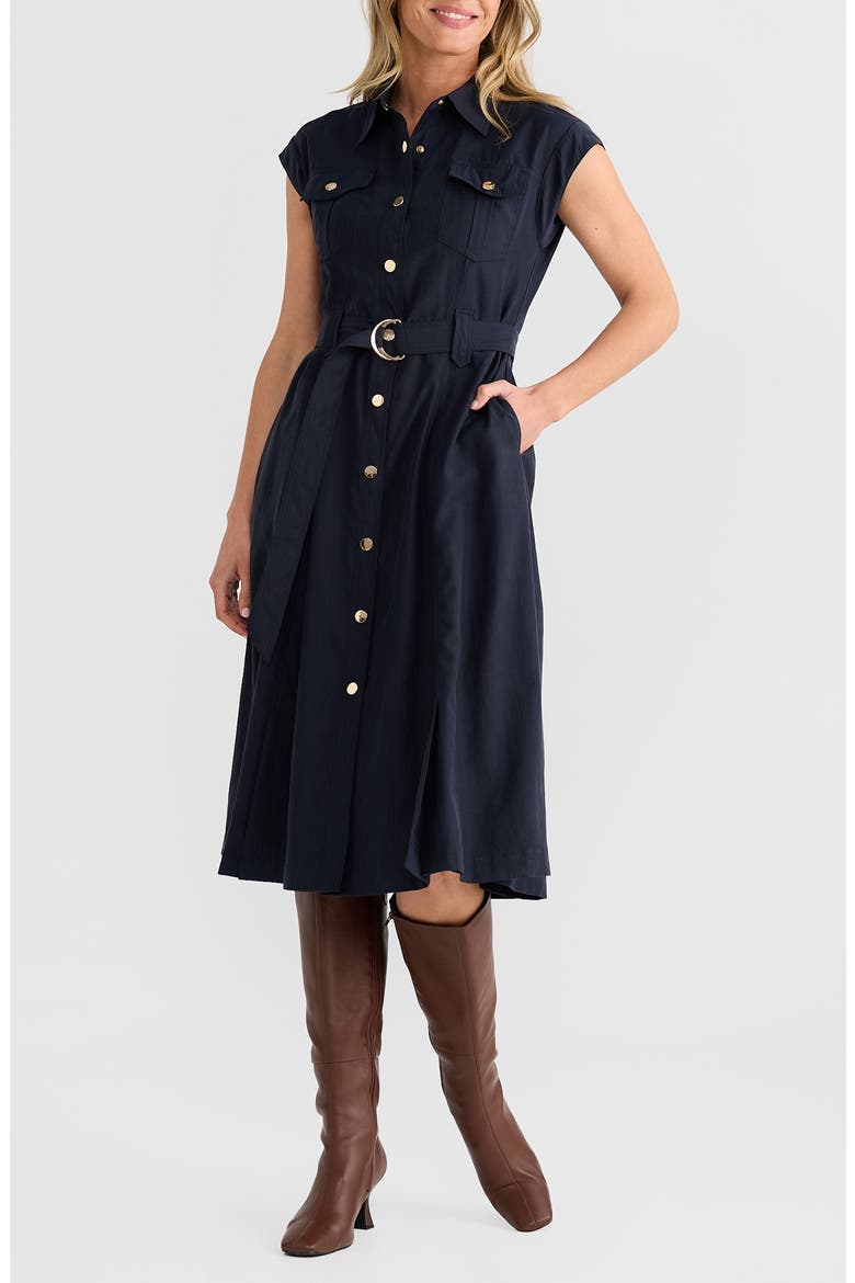 Mayfair Midi Shirt Dress, Alternate, color, NAVY
