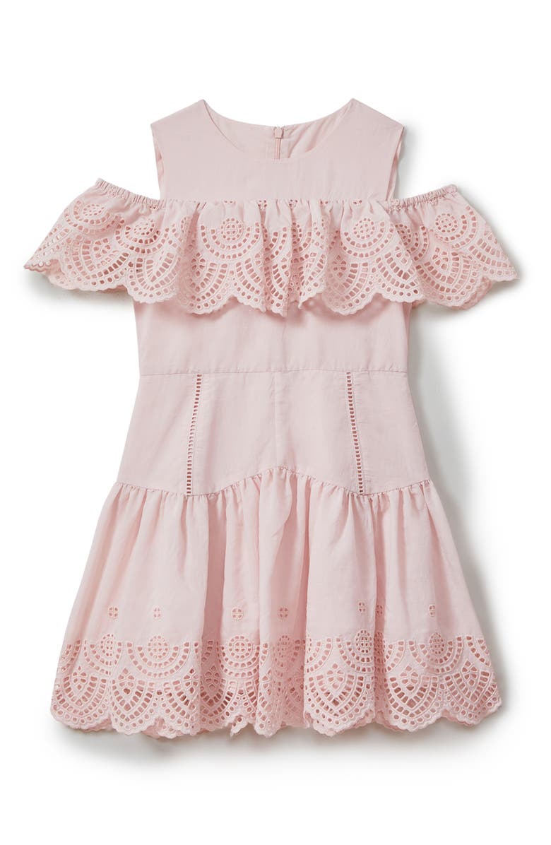 Reiss Kids' Jazz Sr. Eyelet Cold Shoulder Tiered Dress, Main, color, 