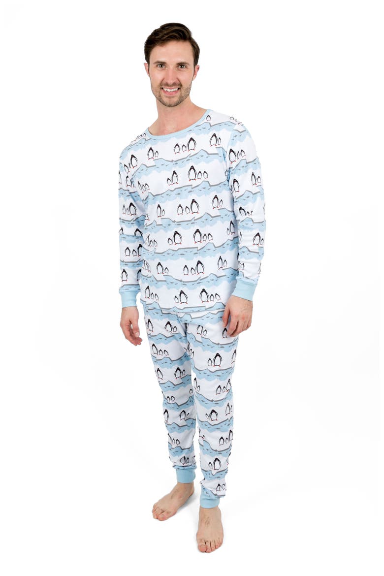 Men's Cotton Matching Family Holiday Pajamas, Reindeer & Moose Prints, Main, color, Penguin