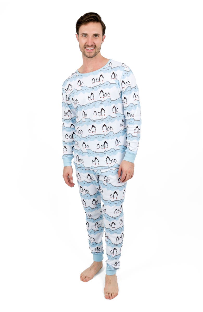 Leveret Men's Cotton Matching Family Holiday Pajamas, Reindeer & Moose Prints, Main, color, Penguin